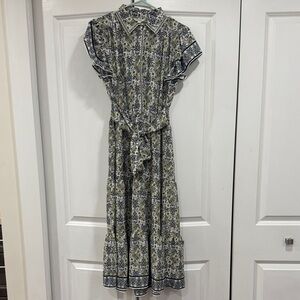 Max Studio Blue and White Patterned Midi Dress